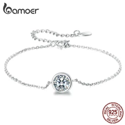 Bamoer Simples Pulseira Elo Da Cadeia Pulseiras Para As Mulheres 925 De Prata Esterlina Com Encantos Presentes De Aniversário SCB157