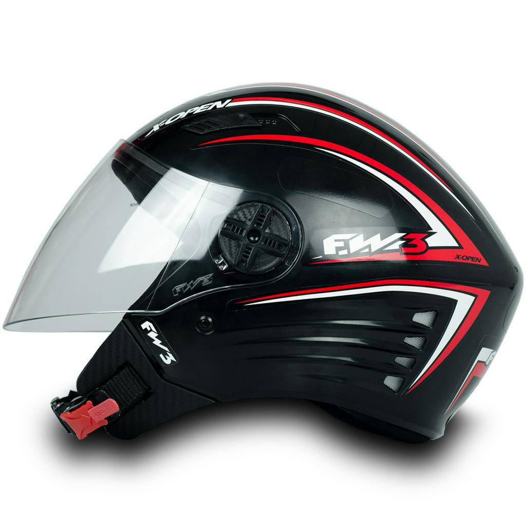 Capacete Fw3 Para Moto X Open Preto Vermelho Tamanho 56