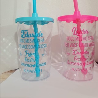 02 Copos acrílico 480ml personalizado com tampa e canudo em Oferta na Shopee
