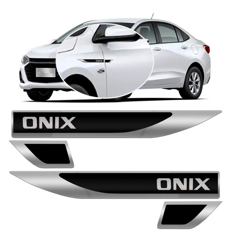 Par Emblema Lateral Resinado Aplique Adesivo Paralama Porta Compatível Onix Pus Premier