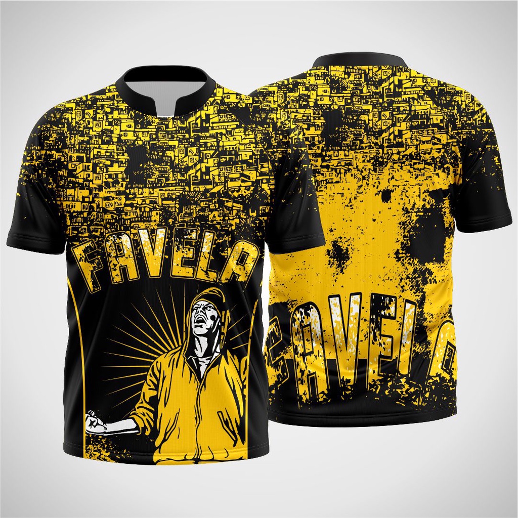 Camisa Torcedor Favela Comunidade Preto e Amarelo Shopee Brasil