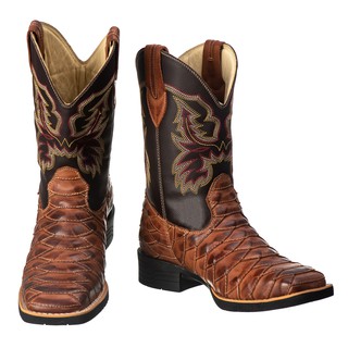 Bota Texana Escamada Masculina bico quadrado Peão Marrom CAMPERO