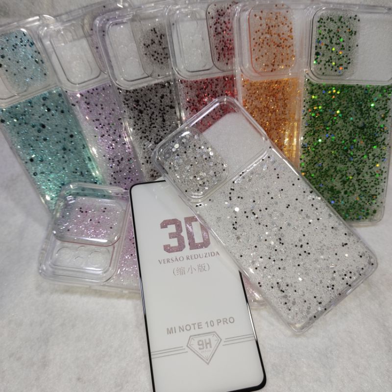 CAPA Silicone Case/ CAPINHA GLITTER LUXO TRANSPARENTE Para xiaomi redimi NOTE 10 / NOTE 10 PRO Com Protetor de Câmera