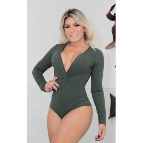 body feminino canelado manga longa com decote v nozi trancado para frio inverno moda 2022