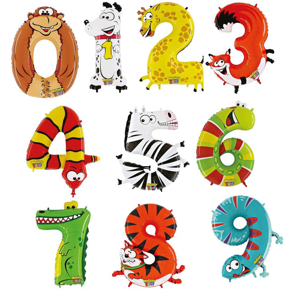 Kit 10 Balão Animallon Mesversário Metálico Metalizado NÚMERO 40cm Azul ou SAFARI - NÃO FLUTUA