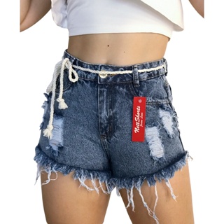 Bermuda Feminina Jeans Cintura Alta Short de Laço Cordão em Oferta na Shopee