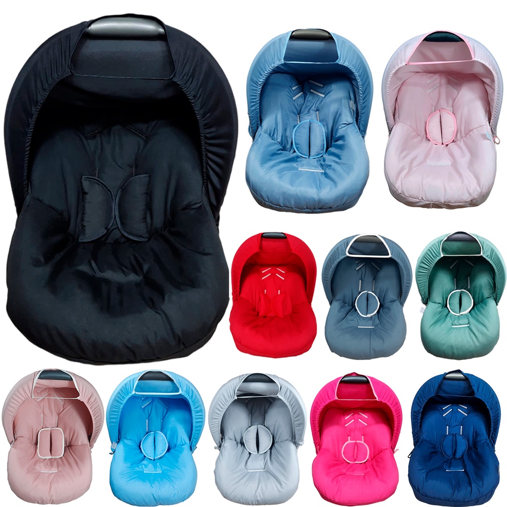 Kit 04 Peças Bebê Conforto + Protetores de Cinto e Capota Solar Menino Menina Rosa Azul Verde Preto Neutro - Promoção