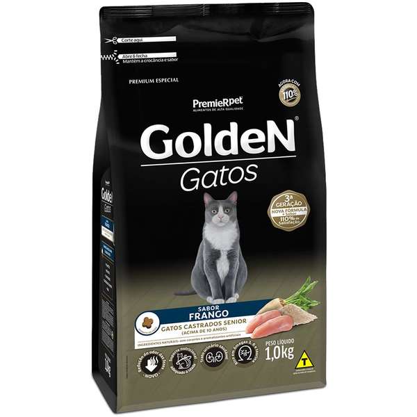 Ração Golden para Gatos Castrados Sênior Sabor Frango 1kg em Oferta na Shopee