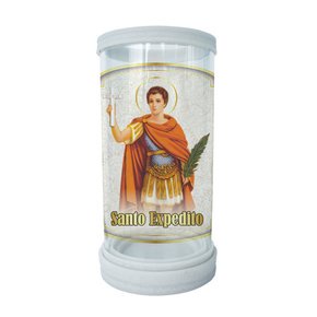 Porta Vela em Vidro e Mármore Santo Expedito 18cm