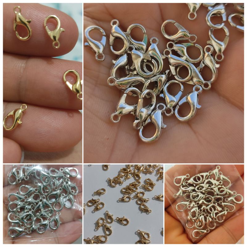 Peças para bijuterias fecho lagosta prateado e dourado 100% ferro. em Oferta na Shopee