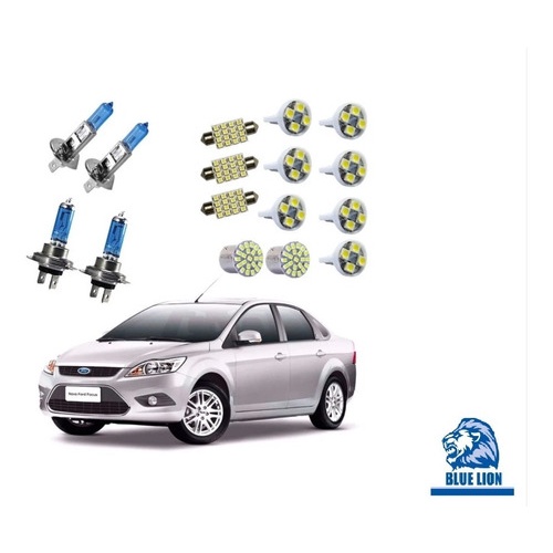 Kit Lâmpadas Led Ford Focus Luz Pingo Teto Placa Ré + Farol