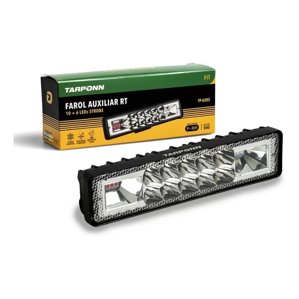 Farol Auxiliar Rt 10 Leds Branco + 6 Leds Strobe Azul Vermelho