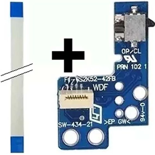 Kit Placa Power Reset Ps2 Slim Scph 9000x Placa Liga Desliga + Cabo Flat Flex 8 Vias