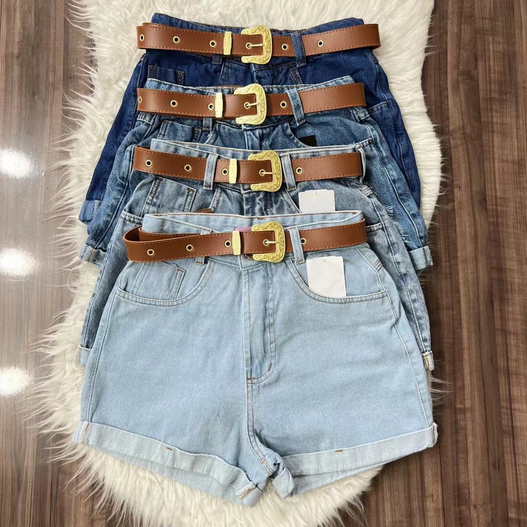 Short Feminio Jeans Mom Com Cinto Couro em Oferta na Shopee