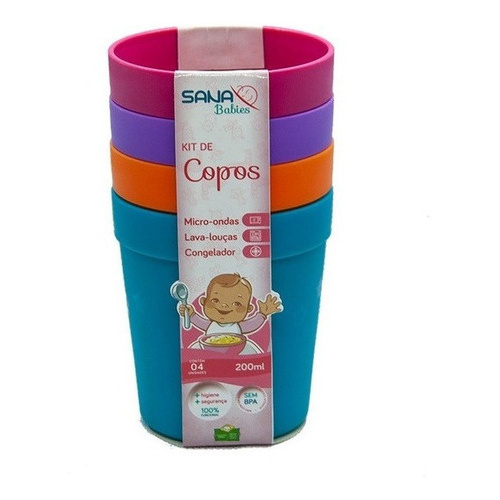 Kit Com 4 Copos Infantis 200 Ml Para Meninas Sana Babies ®