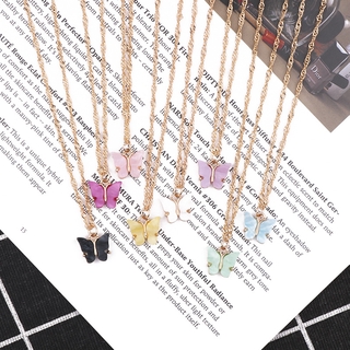Melhor Preço Colares Coloridos De Borboleta Acrílico Doce Personalidade Rede De Maré Vermelha Pessoas De Colarinho Corrente Curta Simples Pingente Coreanos Acessórios Femininos