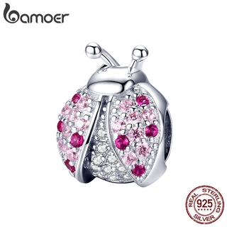 Bamoer 925 Sterling Silver Joaninha Rosa Cubic Zircon Insect Encantos Beads Fit Para Pulseiras Jóias Diy Scc1120