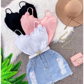 Kit 3 Peças Blusa nuvem crepe feminina com boje roupa barata modinha do verão elegante acinturada alça fina
