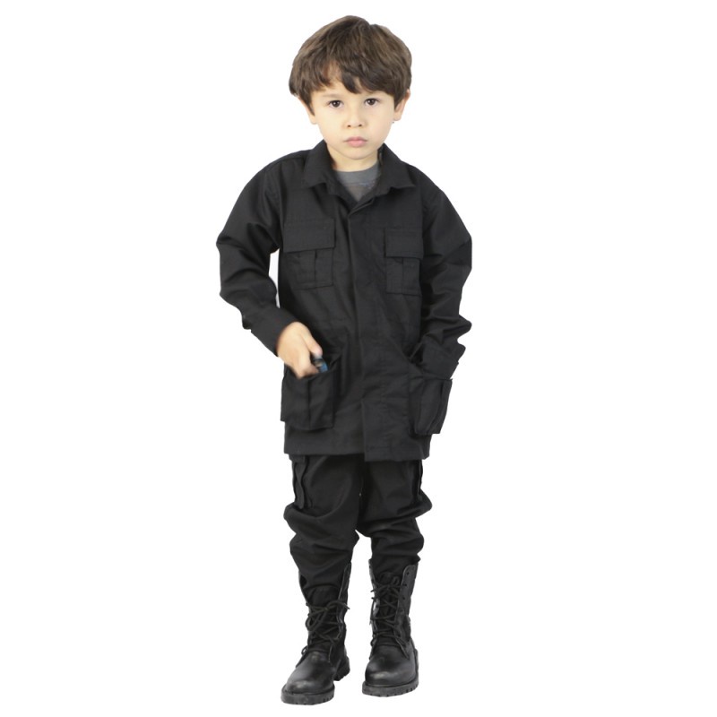 Farda Infantil Militar (Calça + Gandola) Tática Lisa Preta