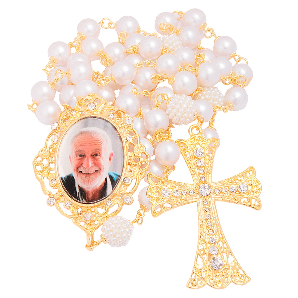 Terço Noiva Personalizado Com Foto Cruz Folheado A Ouro 18k