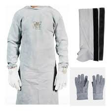 Avental Soldador Tipo Barbeiro+luva+perneira Couro Raspa Epi
