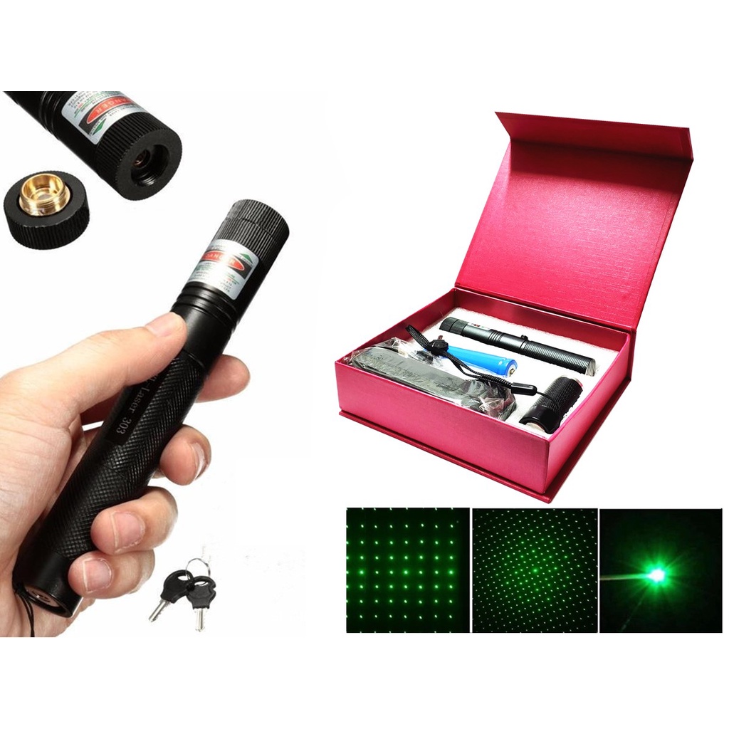 Caneta Laser Pointer Verde Ultra Forte Alcance 50km com Chave Bateria Recarregável Vt Laser 303