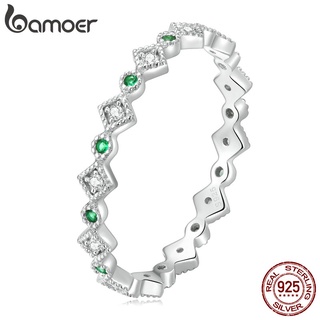 Bamoer Anéis 925 De Dedo De Prata Diamante Rodada Row Moda Versátil Jóias Presentes Das Mulheres