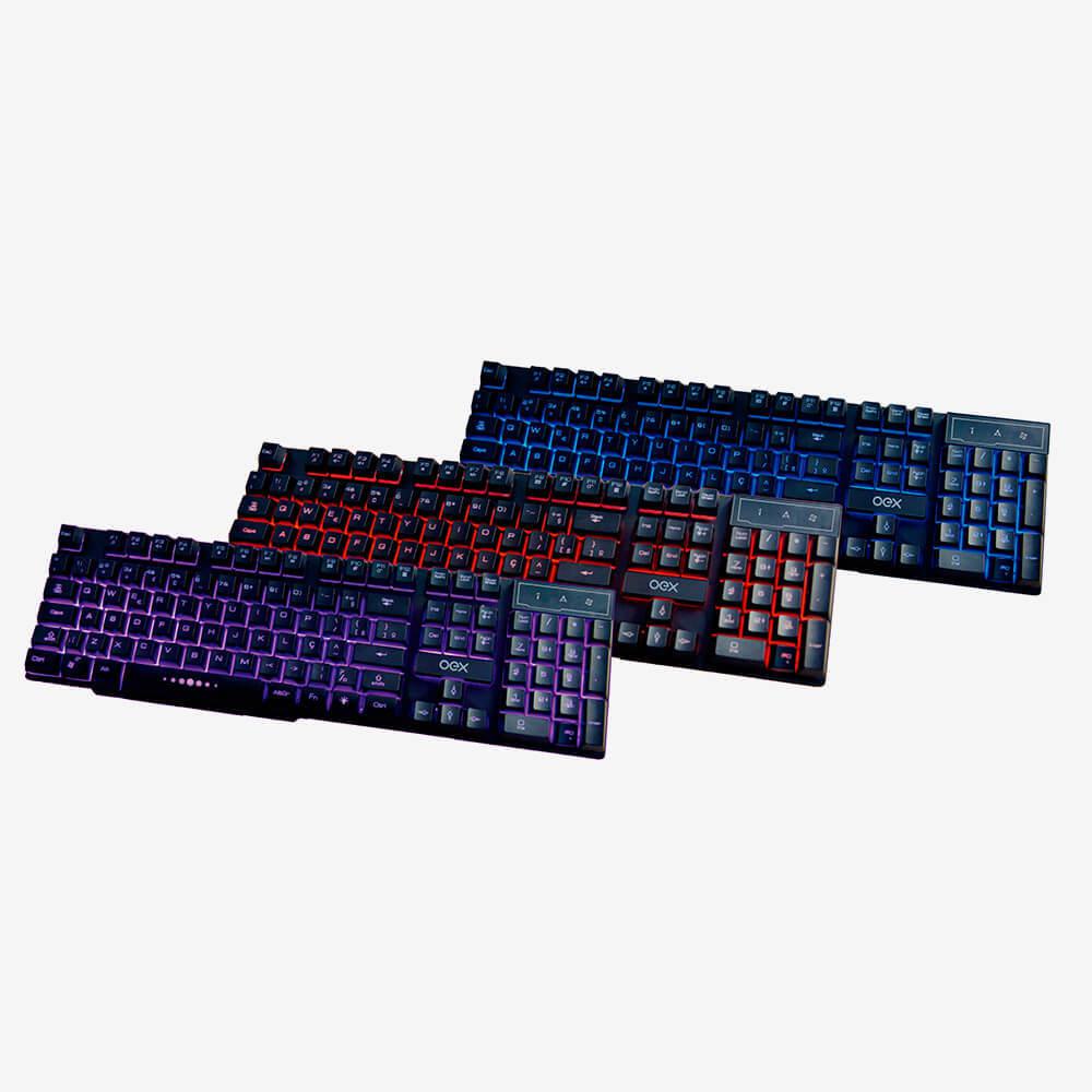 Teclado C/fio USB Gamer Multimídia ABNT2 Semi-Mecânico c/ LED Backlight Force-X TC201 Preto - OEX