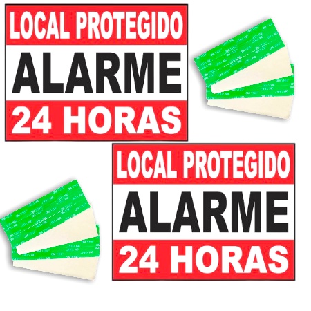 2 Placa Alarme Local Protegido Monitoramento 24 Horas Seguranca residencial comercial em Aluminio 10x15 Cm com fita dupla face