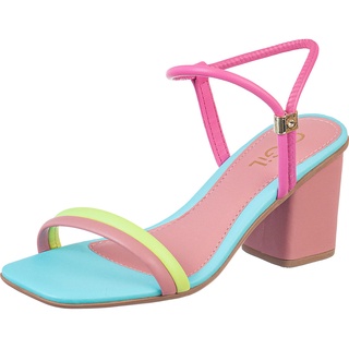 Sandália Feminina GiGiL Colorida Salto Baixo Bloco Quadrado Multicolorida Neon Fresh Moda Blogueira Verão Confortável