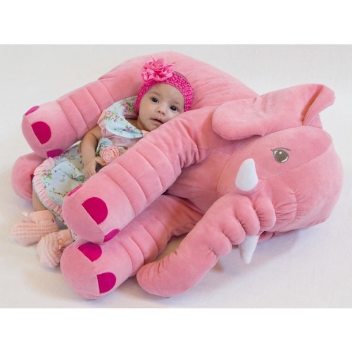 Elefante De Pelúcia 60cm Almofada Infantil Para Bebê Dormir Maternidade Conforto