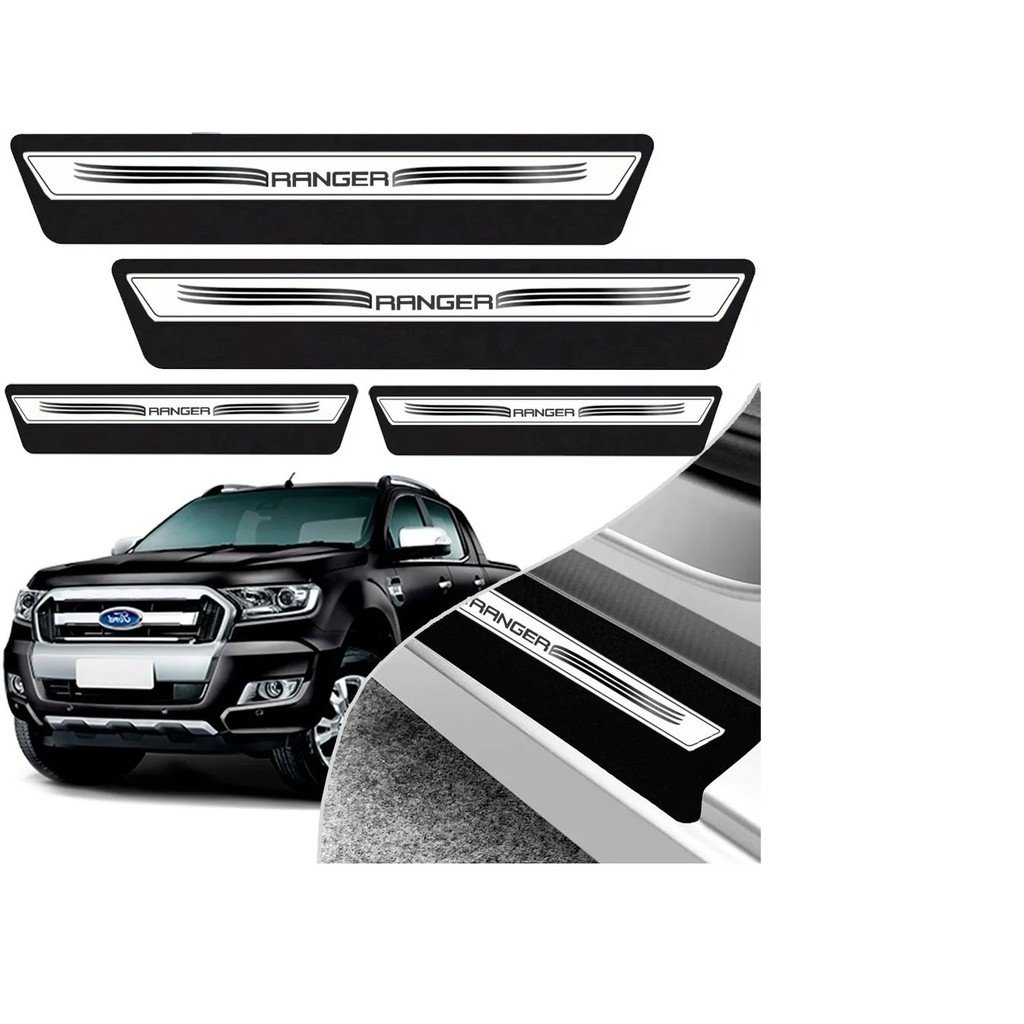 Kit 8 Peças Soleira Adesivo Porta Ford Ranger 2013 2014 2015 2016 2017 2018 2019 2020 - Prata Envio Imediato Aproveite!