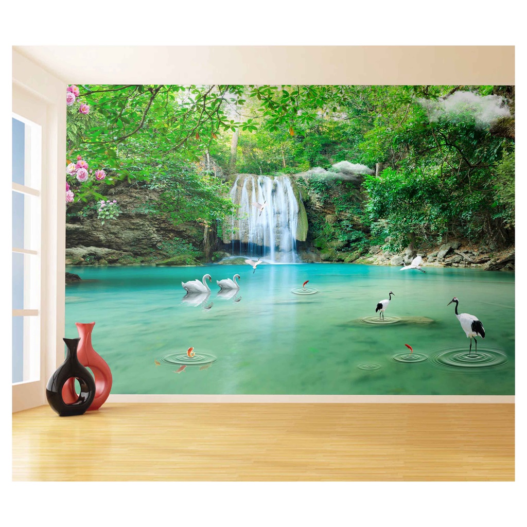 papel de parede Cachoeiras Animais pássaros 3D 6m² XCH05