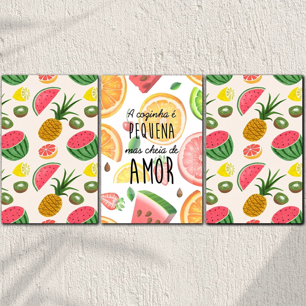 Kit 3 Quadros Decorativos Cozinha Decoração Frases Frutas | Shopee Brasil