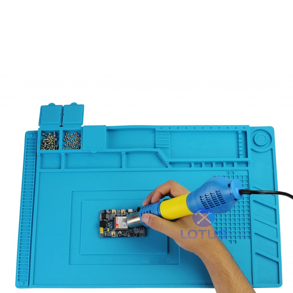 Manta de Isolamento S160 em Silicone Resistente ao Calor com Porta Objetos para Manutenção de Eletrônicos 450x300mm