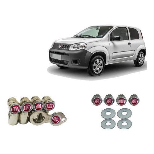Kit Parafuso De Placa + Bico De Pneu Cromado Fiat Vermelho