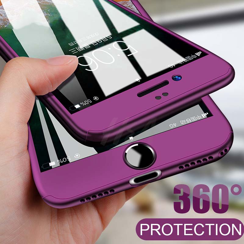 Compatível Para iPhone 6 6sPlus 7 7Plus 8 360 Capa Protetora Completa À Prova De Choque Fina + Vidro Temperado Grátis