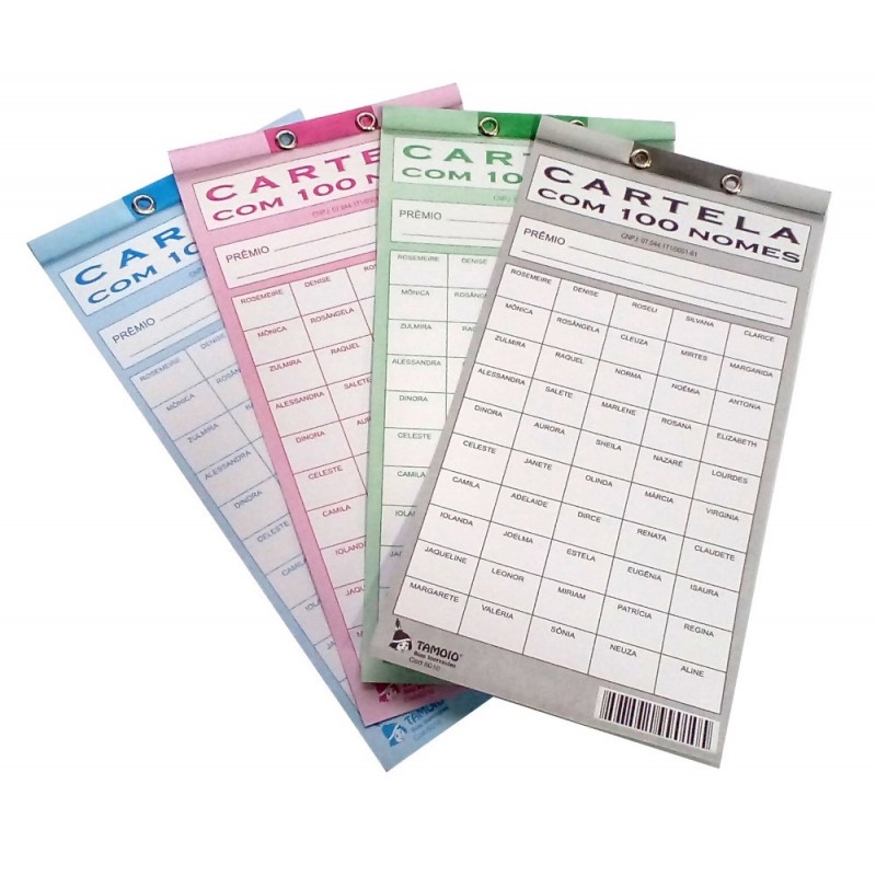 CARTELA RIFA KIT 10 UNIDADES 100 - 50 - 25 - 15 - 10 NOMES TAMOIO CORES SORTIDAS em Oferta na Shopee