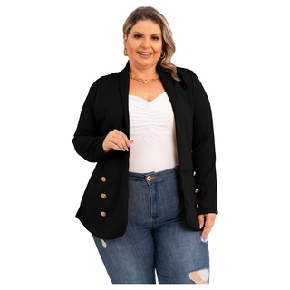Blazer Feminino Alfaiataria Longo Sobretudo Social Plus Size Moda Luxo Look Elegante