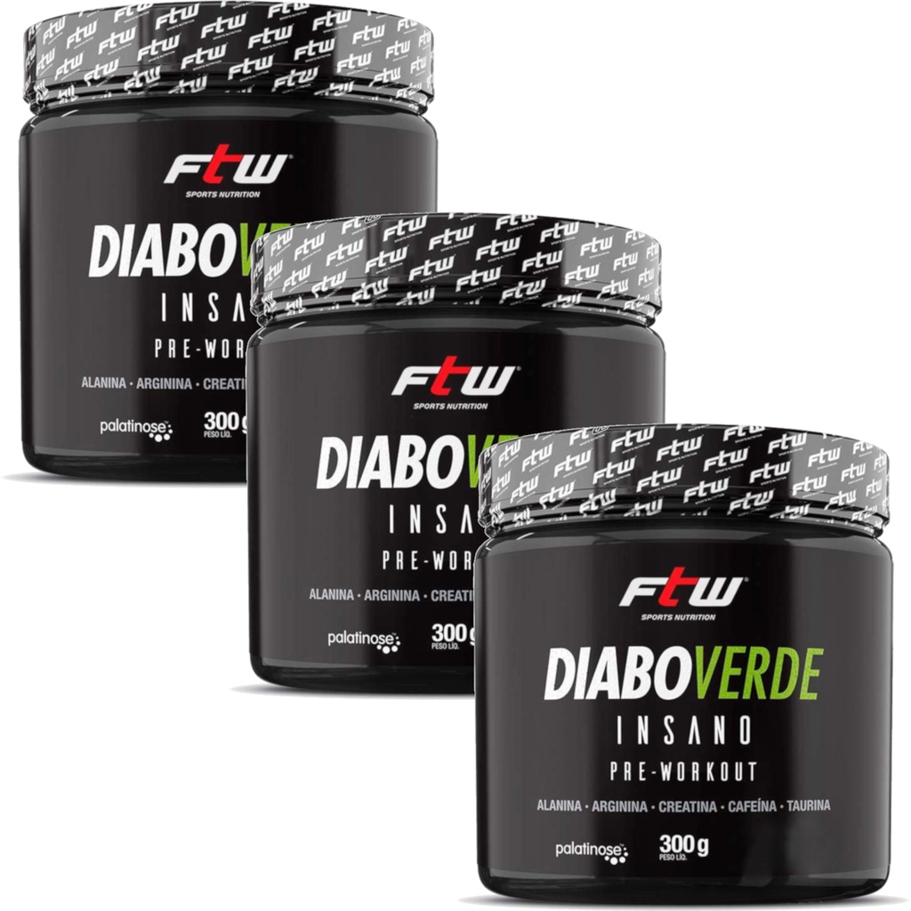 Kit 3x Pré Treino Diabo Verde Pré Workout Insano 300g - Ftw