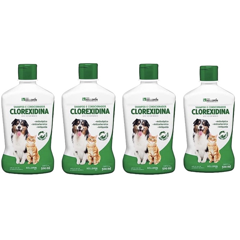 kit 4 Unidades Shampoo 5 em 1 clorexidina Kelldrin Cachorros gatos 500ml