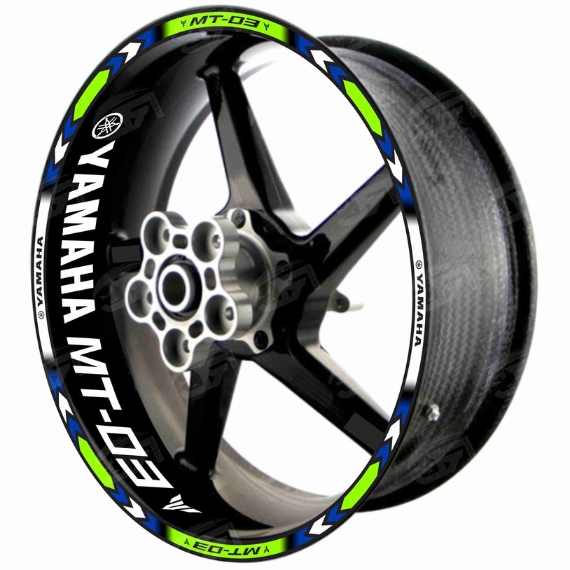 Adesivo Friso Refletivo Roda Moto Yamaha MT-03 MT03 MT 03 + Adesivos Internos M01 verde azul
