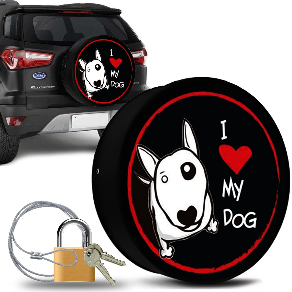 Capa Estepe Ecosport Crossfox Aircross Idea Doblo Adventure I Love Dog com Cabo de Aço e Cadeado
