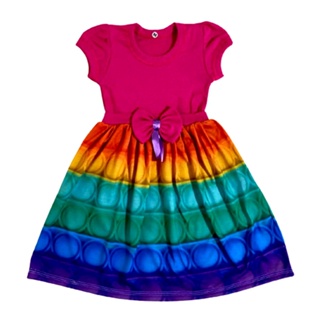 Vestido Pop It Fidget Colorido Arco Iris Infantil sensação do momento em Oferta na Shopee