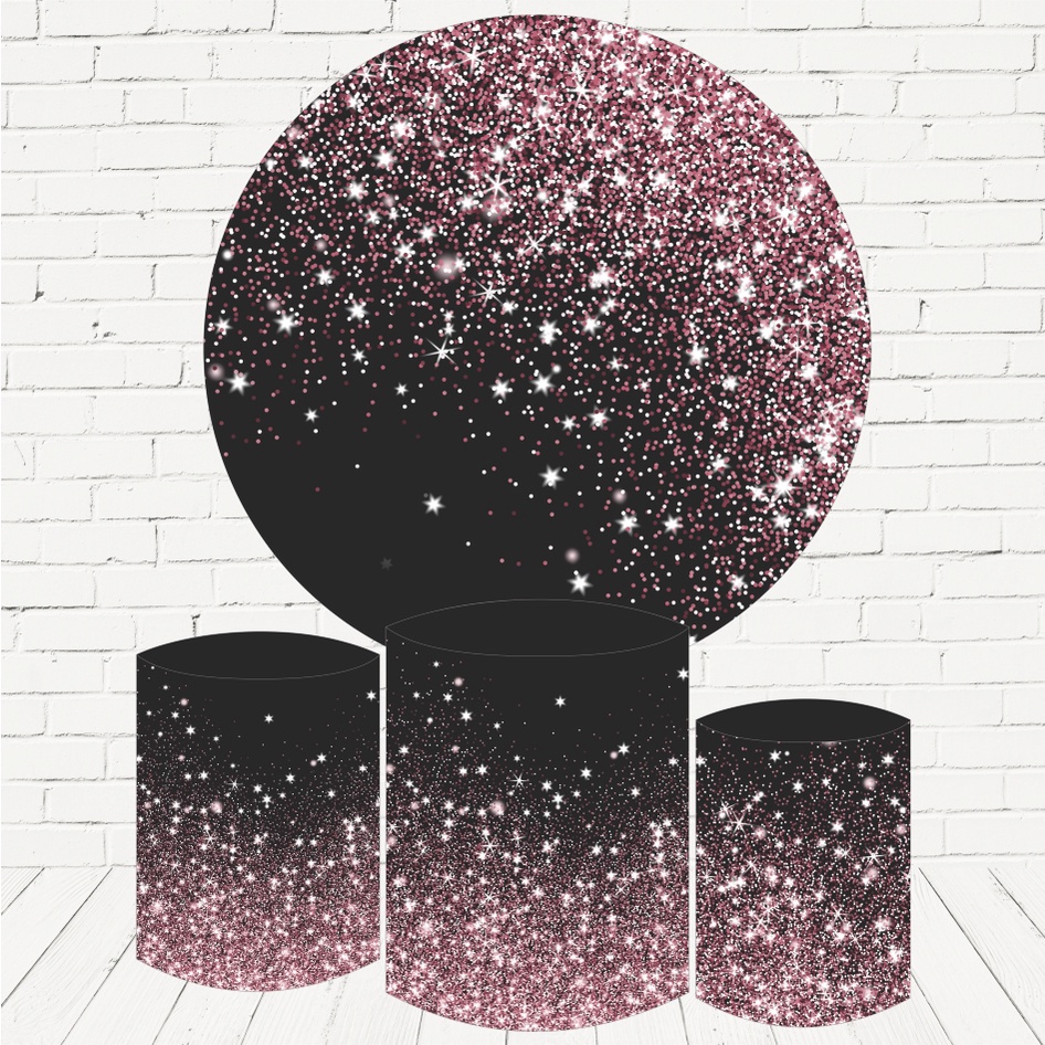 Trio Capa Cilindros+ Painel Sublimado Preto Com Glitter C/ Elástico