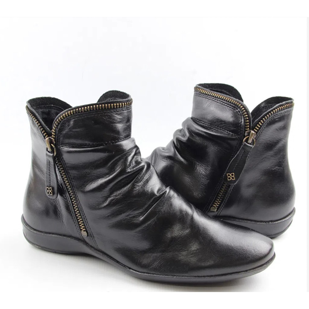 Bota Perlatto Rasteira Feminina Cano Curto Preta Couro F811;