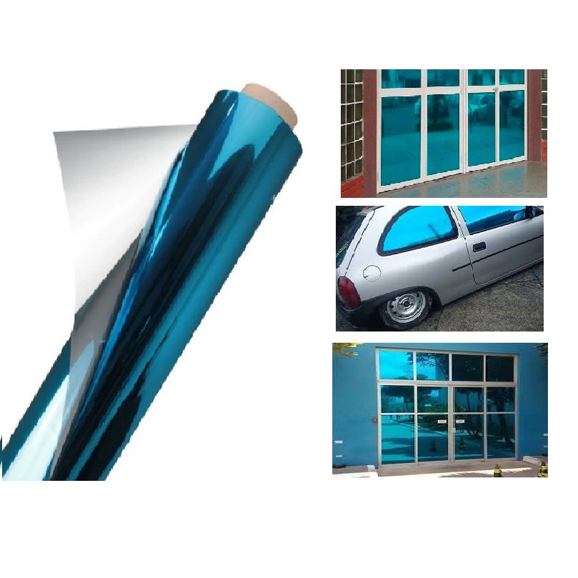 insufilme espelhado azul+brinde,5mt x 50 cm,  sufilme para janela,vidro,box,sacadas,porta,casa,insulfilm