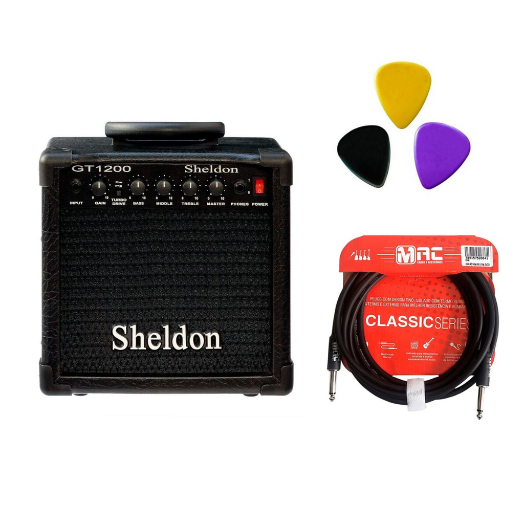 Amplificador p/ guitarra Sheldon GT1200 15 w c/ Cabo Mac + 3 Palhetas