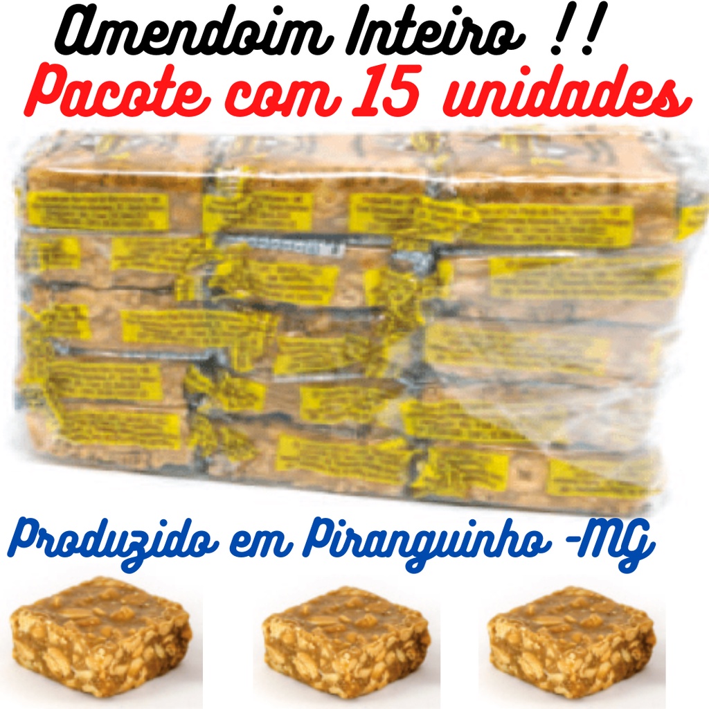Pé de Moleque de Amendoim Inteiro Pacote com 15 unidades Com 60g Piranguinho Sul de Minas em Oferta na Shopee