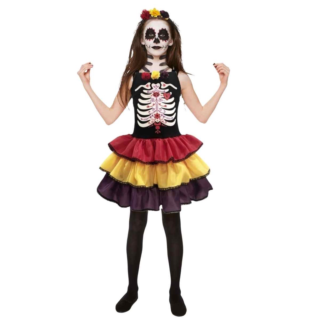 Fantasia Infantil Caveira Mexicana Fantasia Halloween Menina